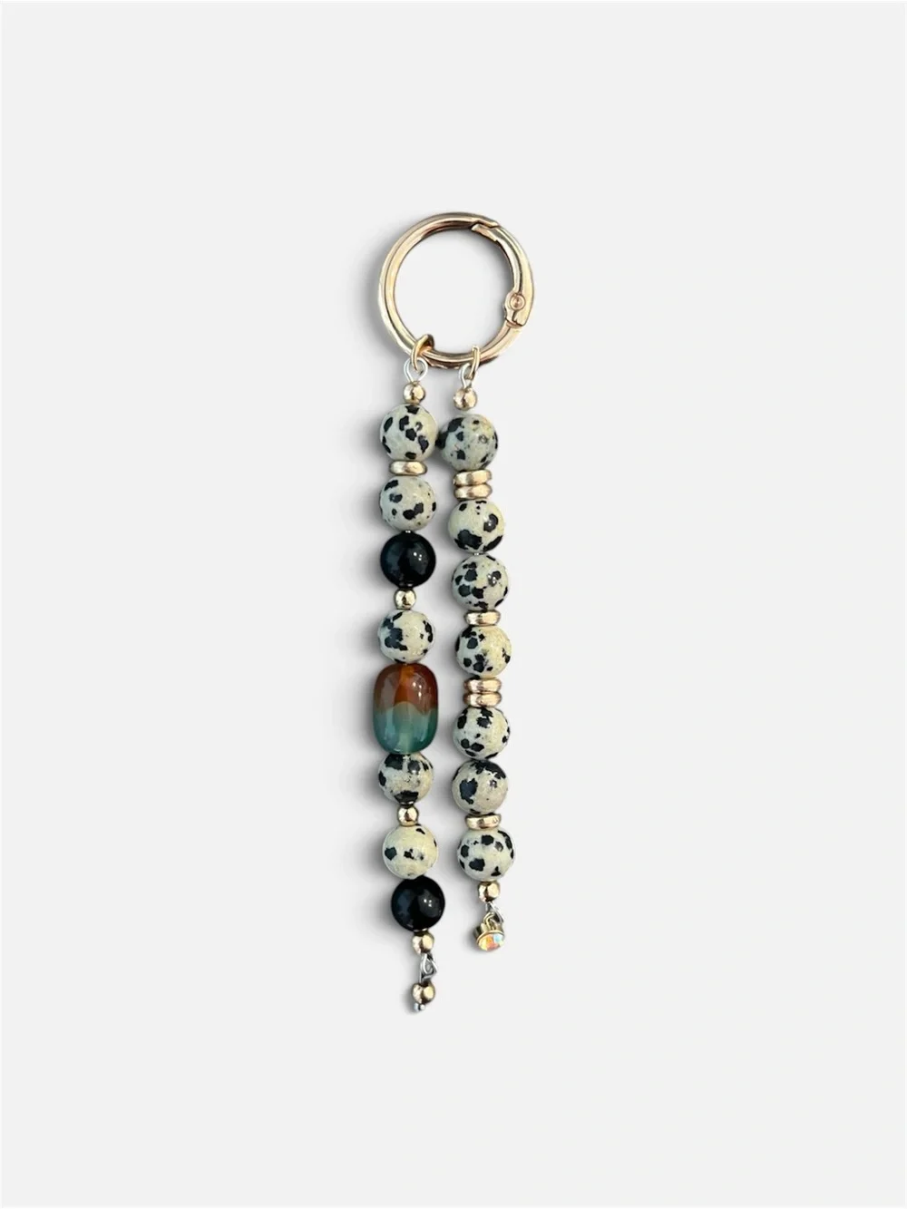 Beaded Dangle Keychain - Spotted Dalmatian Jasper and Multicolor Accent